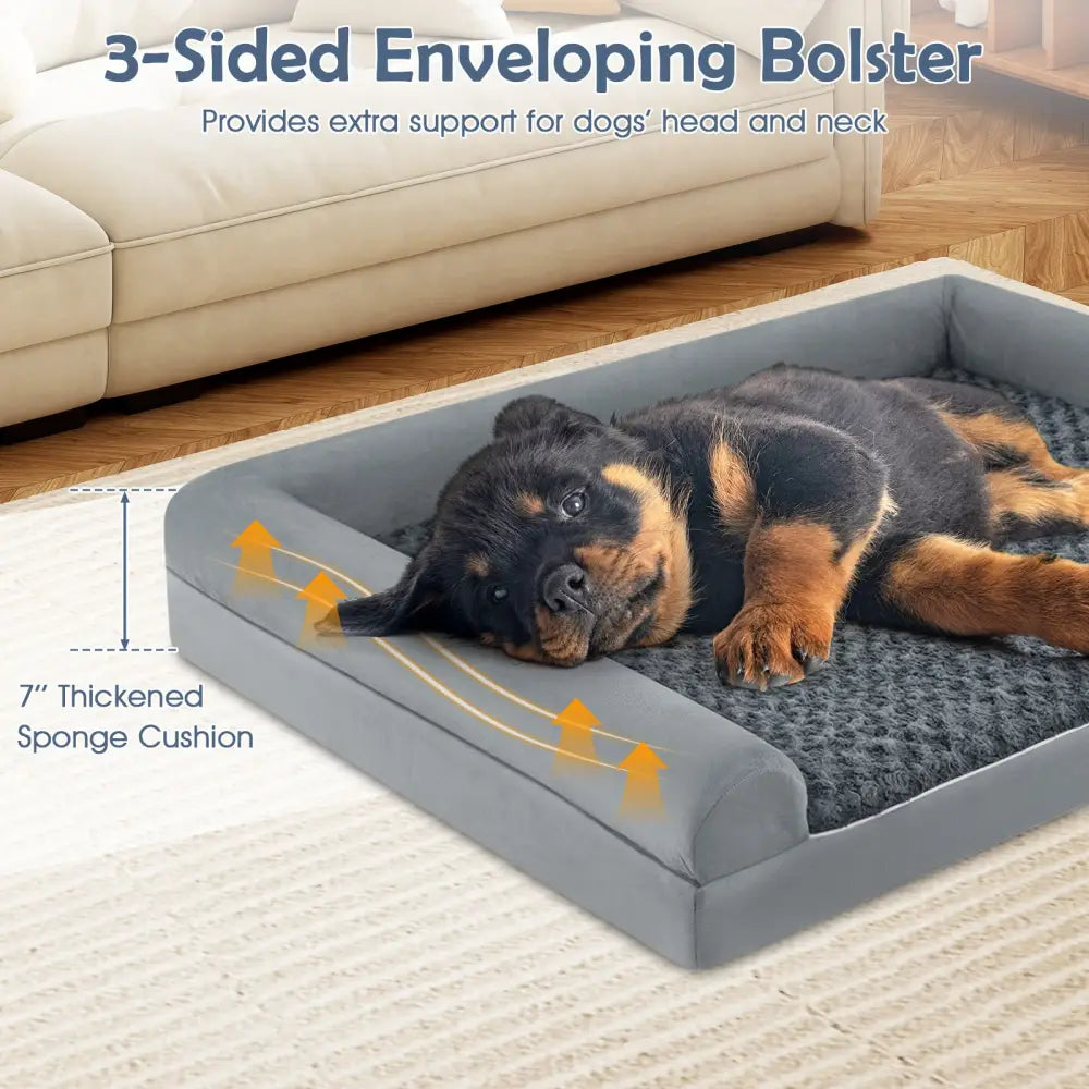 Orthopedic Foam Dog Bed Large Dog Sofa Couch with Removable Cover-L - Gray - Dog Kennels