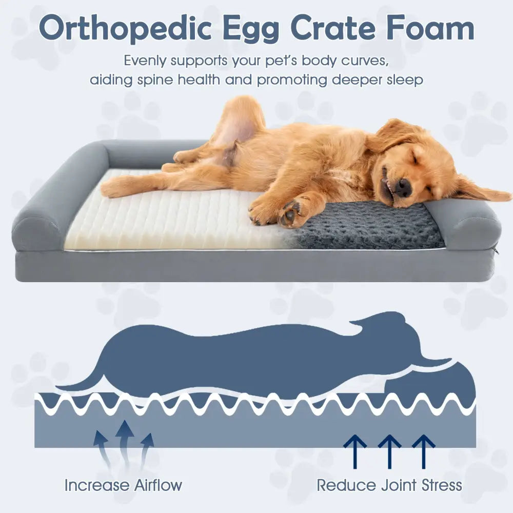 Orthopedic Foam Dog Bed Large Dog Sofa Couch with Removable Cover-L - Gray - Dog Kennels