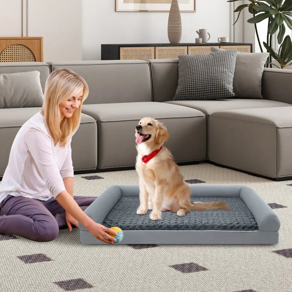 Orthopedic Foam Dog Bed Large Dog Sofa Couch with Removable Cover-L - Gray - Dog Kennels