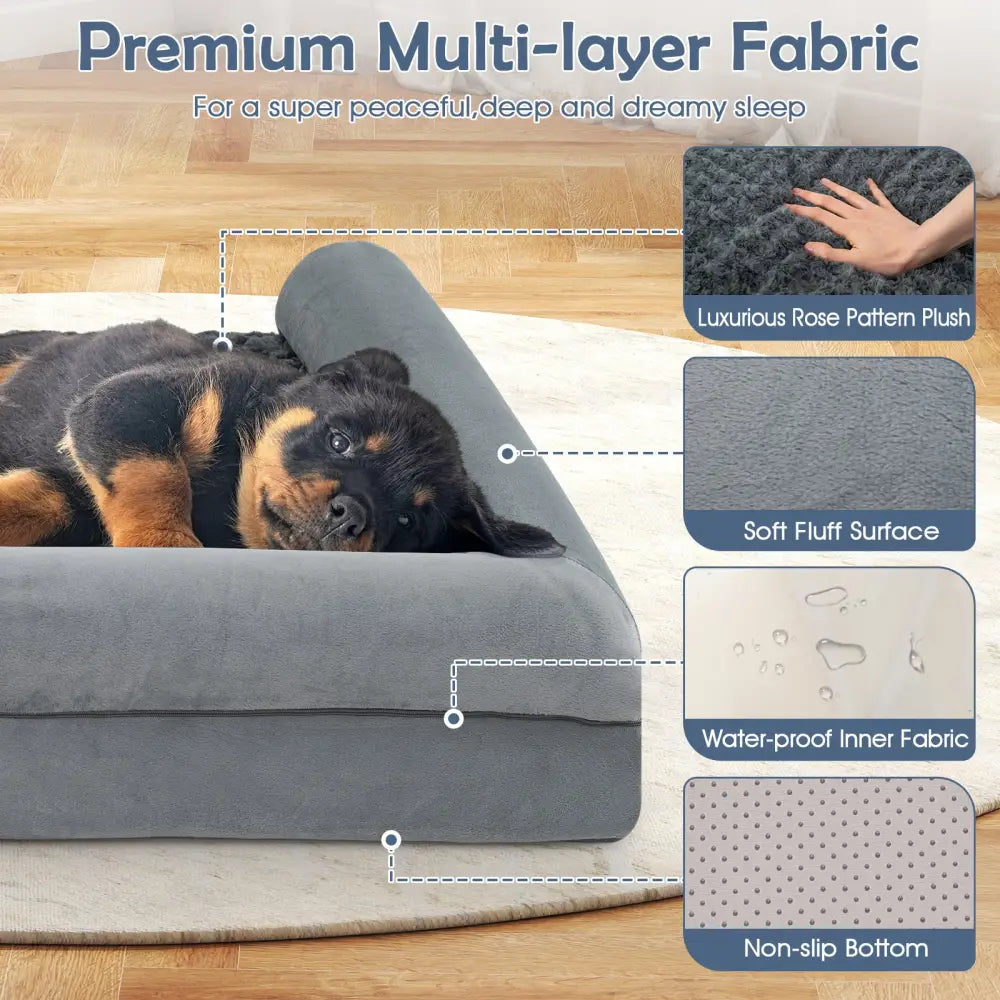 Orthopedic Foam Dog Bed Large Dog Sofa Couch with Removable Cover-L - Gray - Dog Kennels