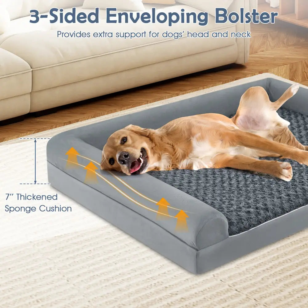 Orthopedic Foam Dog Bed Large Dog Sofa Couch with Removable Cover-XL - Gray - Dog Kennels