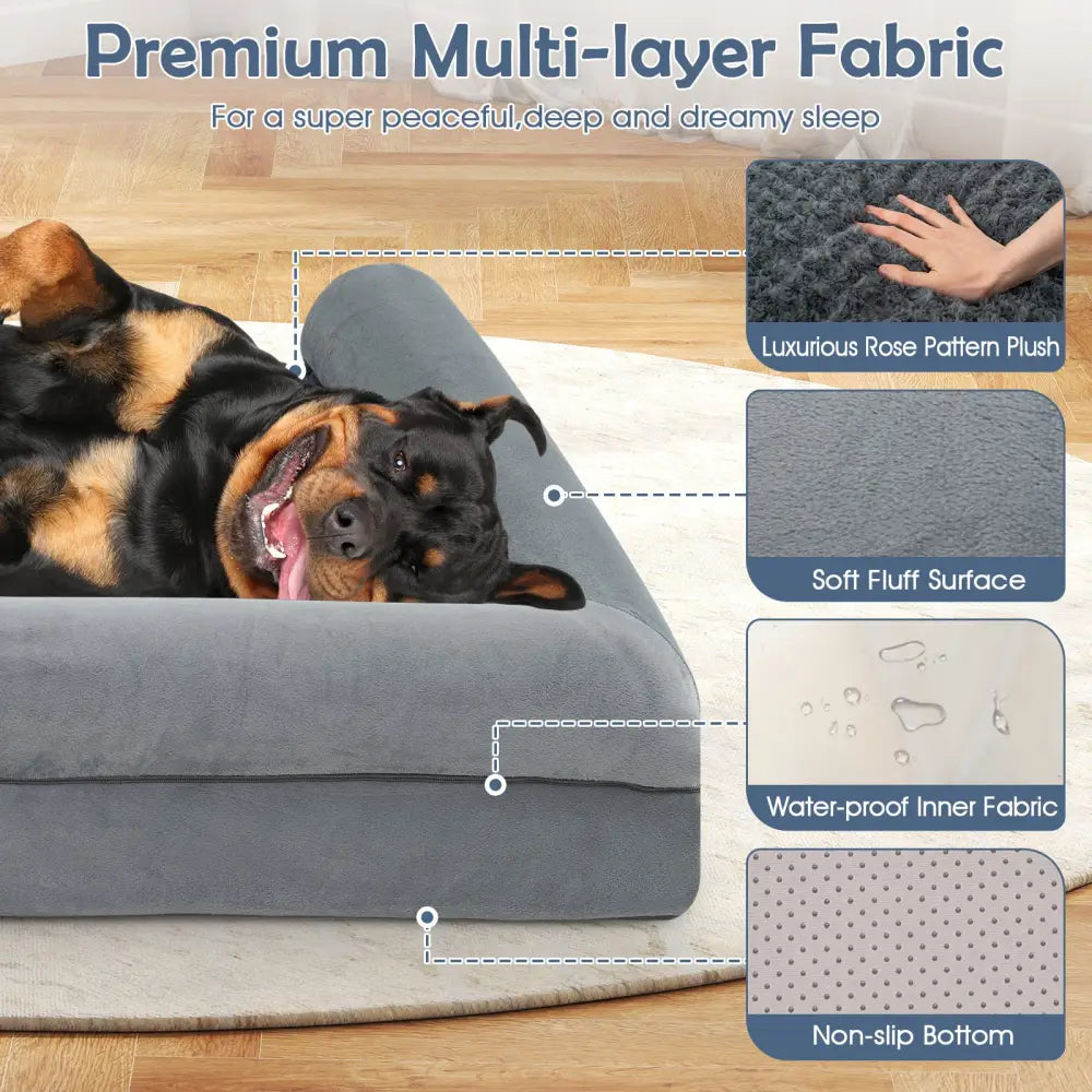 Orthopedic Foam Dog Bed Large Dog Sofa Couch with Removable Cover-XL - Gray - Dog Kennels