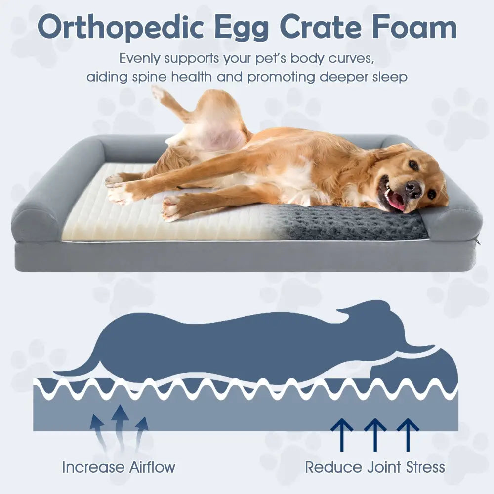 Orthopedic Foam Dog Bed Large Dog Sofa Couch with Removable Cover-XL - Gray - Dog Kennels