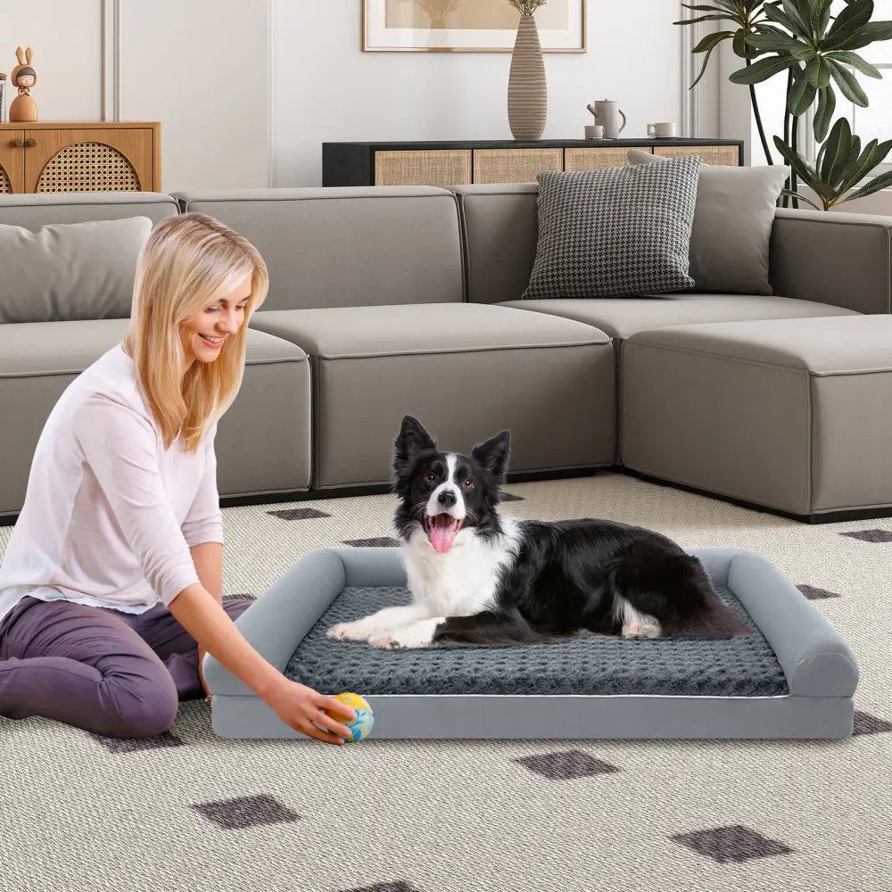 Orthopedic Foam Dog Bed Large Dog Sofa Couch with Removable Cover-XL - Gray - Dog Kennels