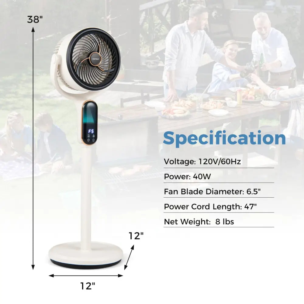 Oscillating Pedestal Fan with 8 Speeds Remote and 12H Timer-White - White - Fans