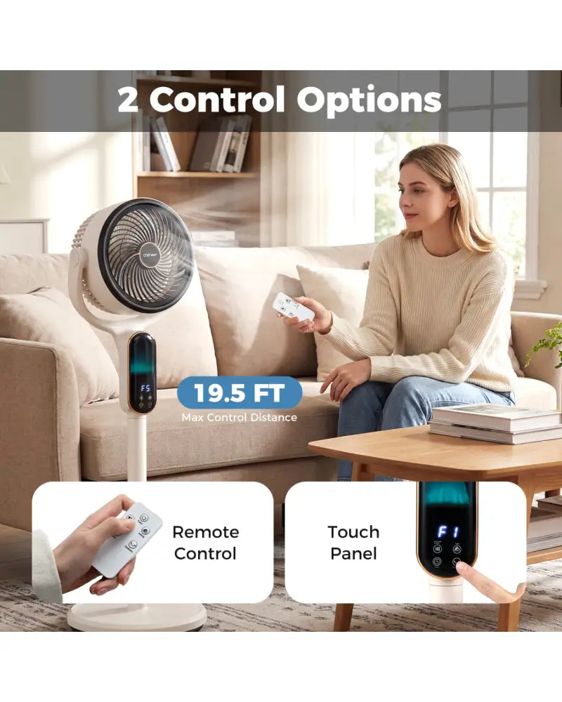 Oscillating Pedestal Fan with 8 Speeds Remote and 12H Timer-White - White - Fans