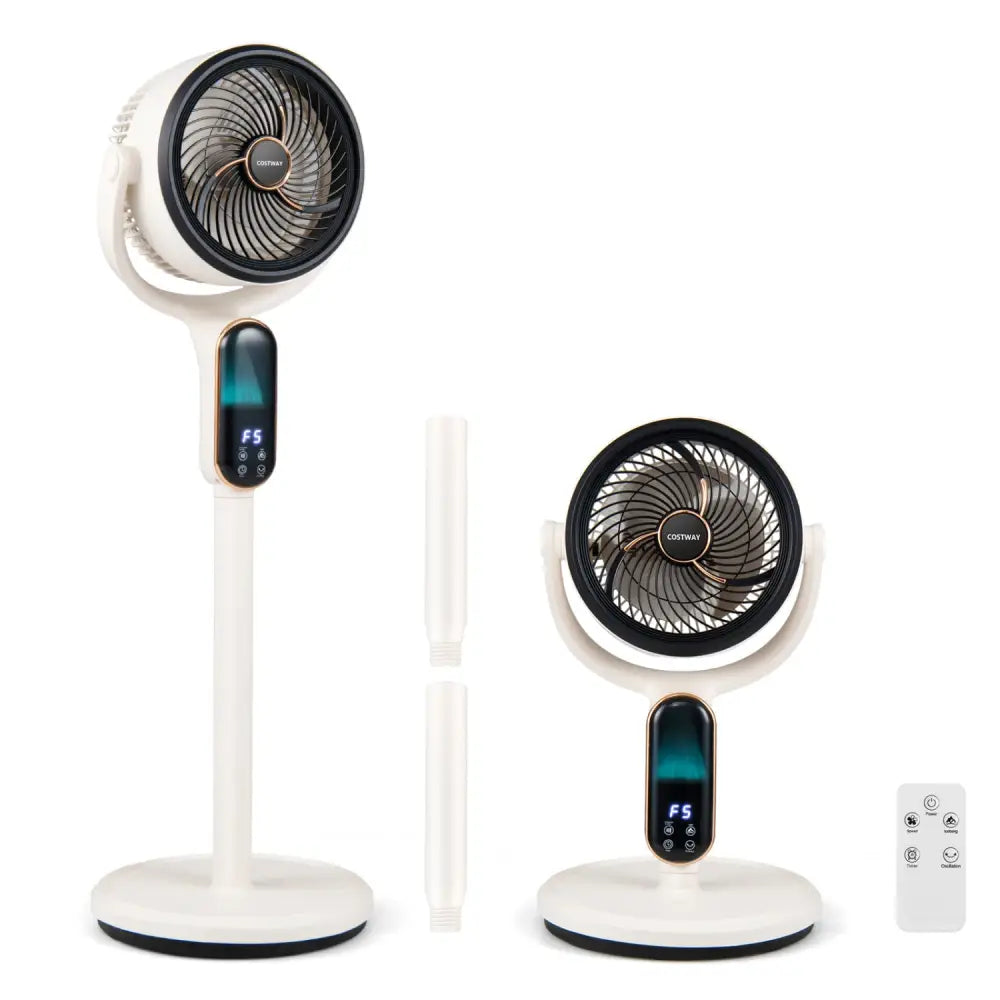 Oscillating Pedestal Fan with 8 Speeds Remote and 12H Timer-White - White - Fans