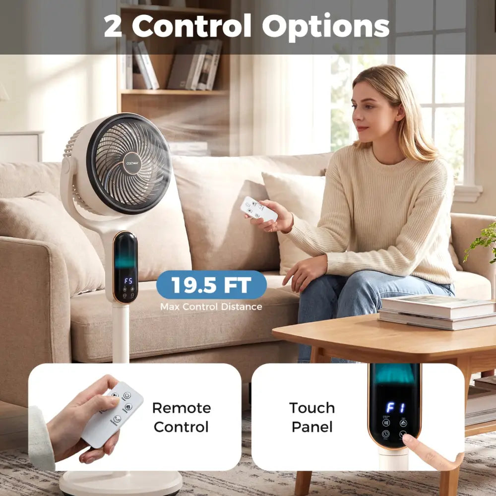 Oscillating Pedestal Fan with 8 Speeds Remote and 12H Timer-White - White - Fans