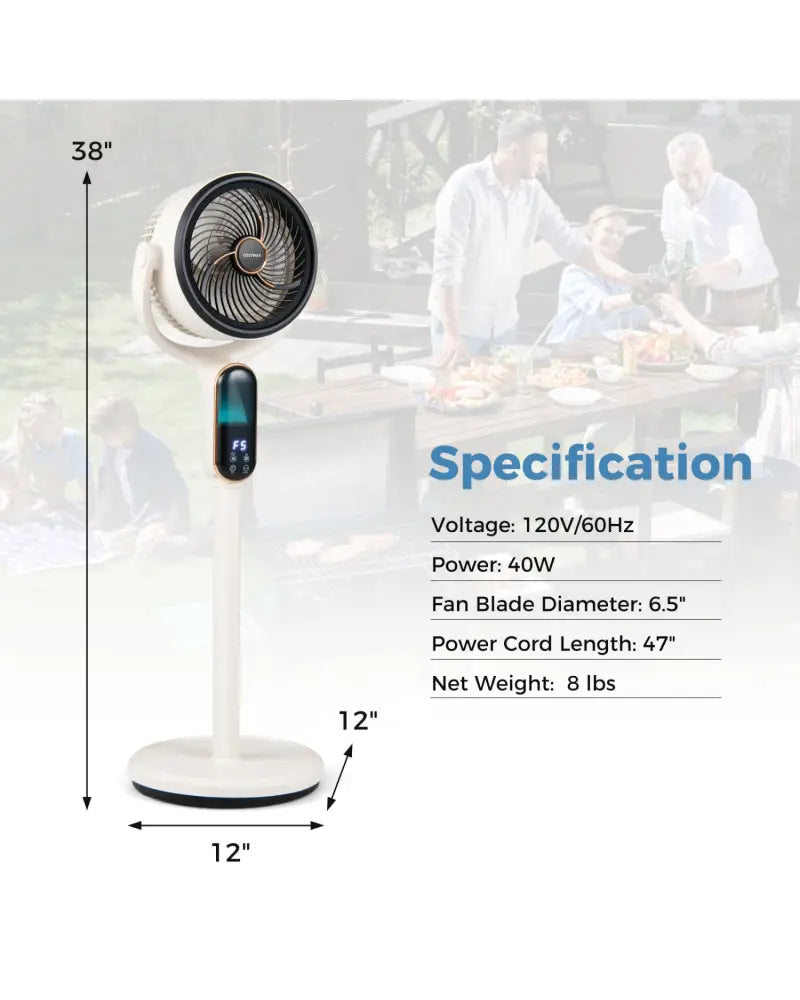 Oscillating Pedestal Fan with 8 Speeds Remote and 12H Timer-White - White - Fans