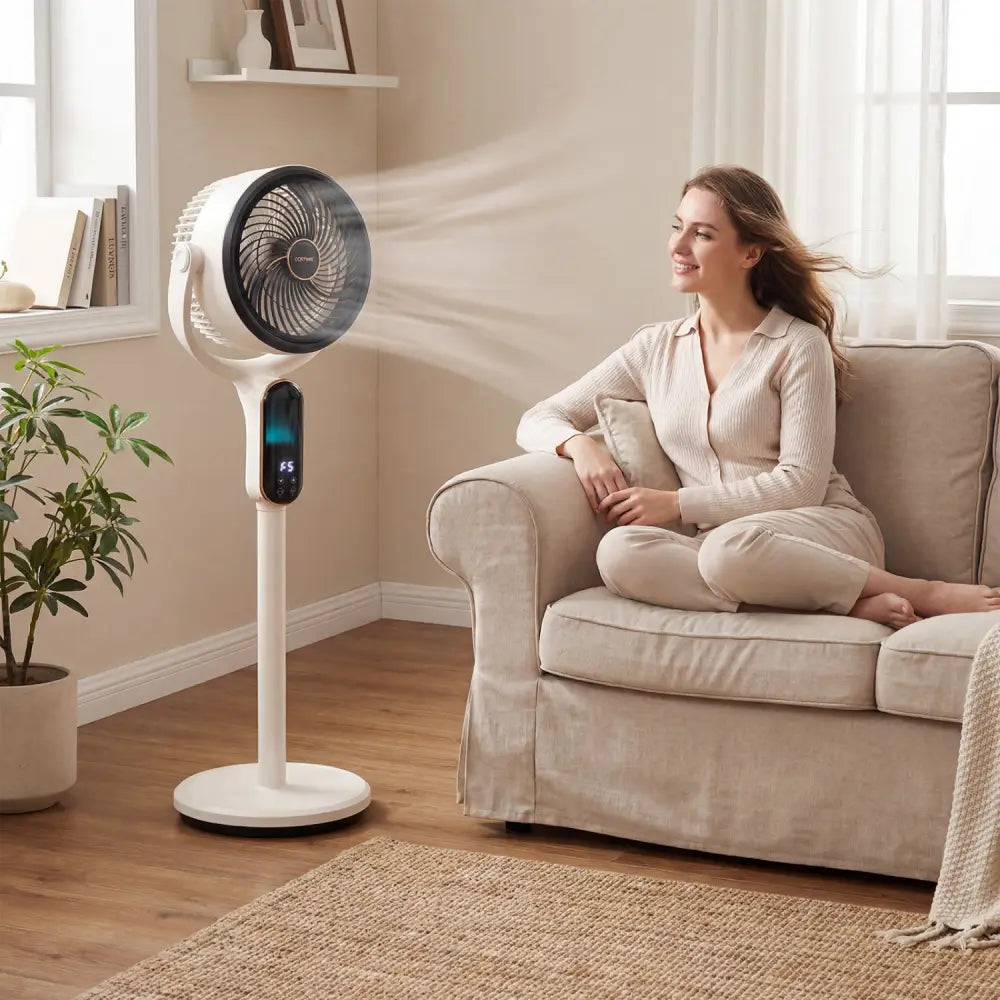 Oscillating Pedestal Fan with 8 Speeds Remote and 12H Timer-White - White - Fans