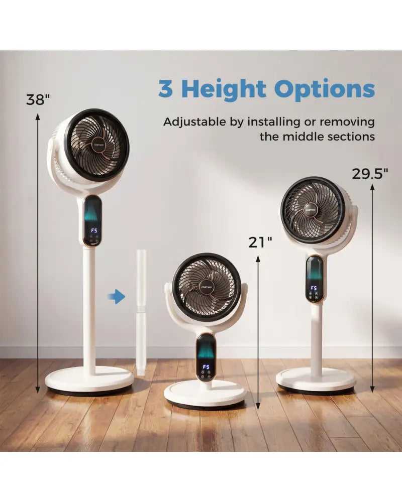 Oscillating Pedestal Fan with 8 Speeds Remote and 12H Timer-White - White - Fans