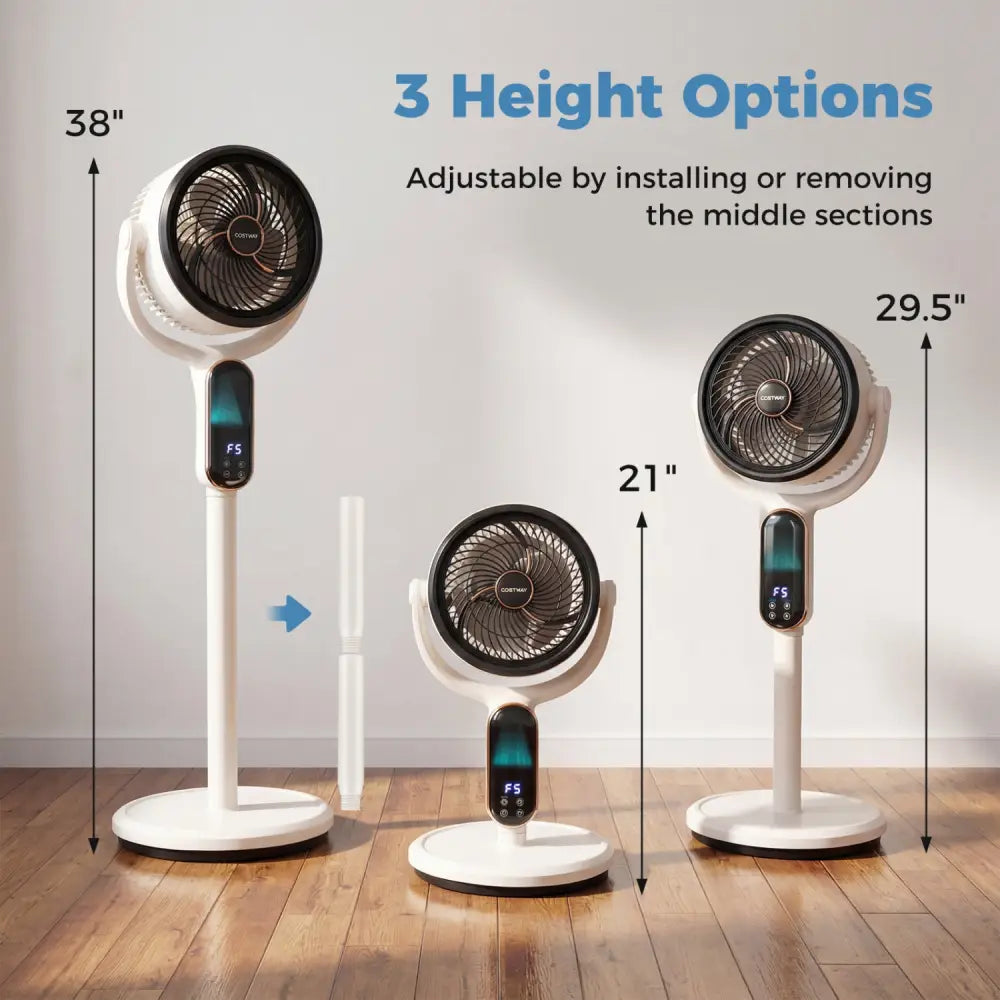 Oscillating Pedestal Fan with 8 Speeds Remote and 12H Timer-White - White - Fans