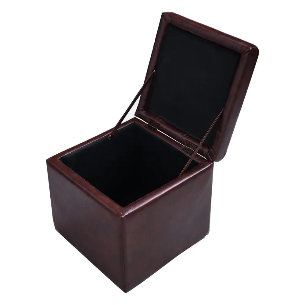 Ottoman Pouffe Storage Box Lounge Seat Footstools - Brown - Ottomans