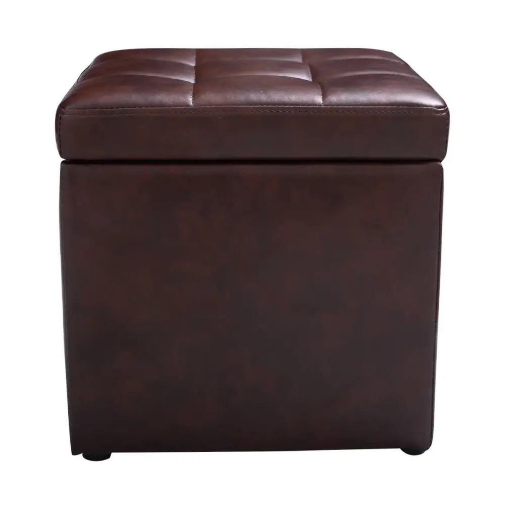 Ottoman Pouffe Storage Box Lounge Seat Footstools - Brown - Ottomans