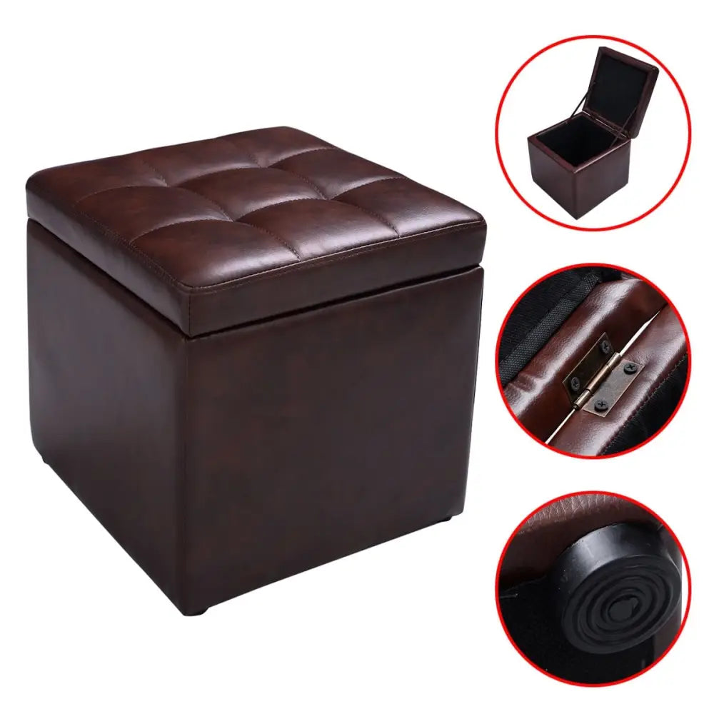 Ottoman Pouffe Storage Box Lounge Seat Footstools - Brown - Ottomans