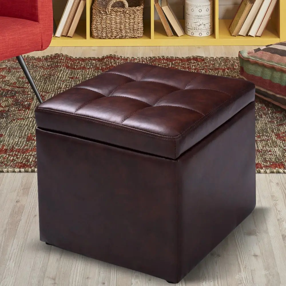Ottoman Pouffe Storage Box Lounge Seat Footstools - Brown - Ottomans