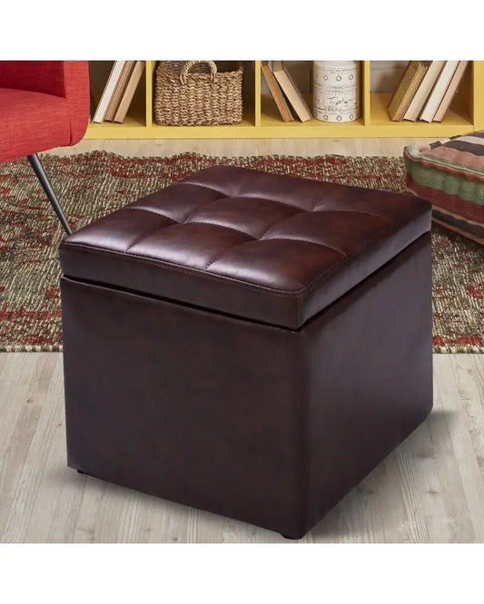 Ottoman Pouffe Storage Box Lounge Seat Footstools - Brown - Ottomans