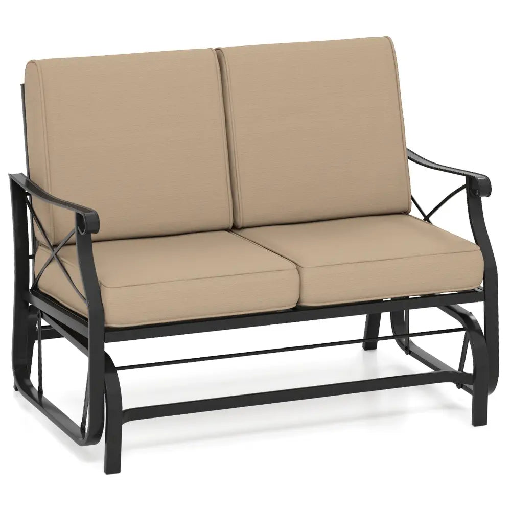 Outdoor 2-Person Glider Rocking Chair Loveseat with Thick Cushions and Metal Frame-Brown - Brown - Patio Rocking Chairs