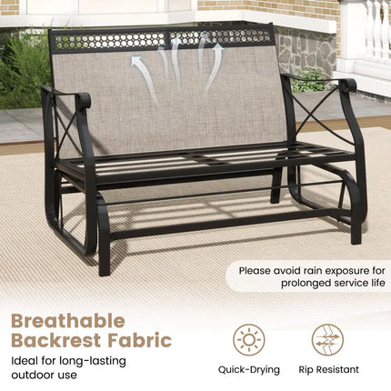 Outdoor 2-Person Glider Rocking Chair Loveseat with Thick Cushions and Metal Frame-Brown - Brown - Patio Rocking Chairs