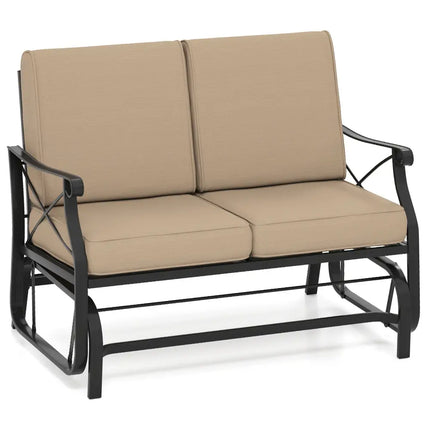 Outdoor 2-Person Glider Rocking Chair Loveseat with Thick Cushions and Metal Frame-Brown - Brown - Patio Rocking Chairs