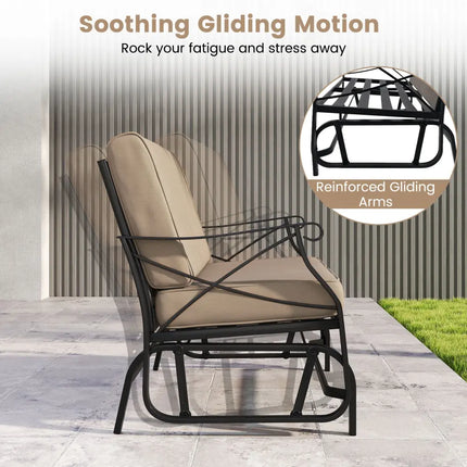 Outdoor 2-Person Glider Rocking Chair Loveseat with Thick Cushions and Metal Frame-Brown - Brown - Patio Rocking Chairs