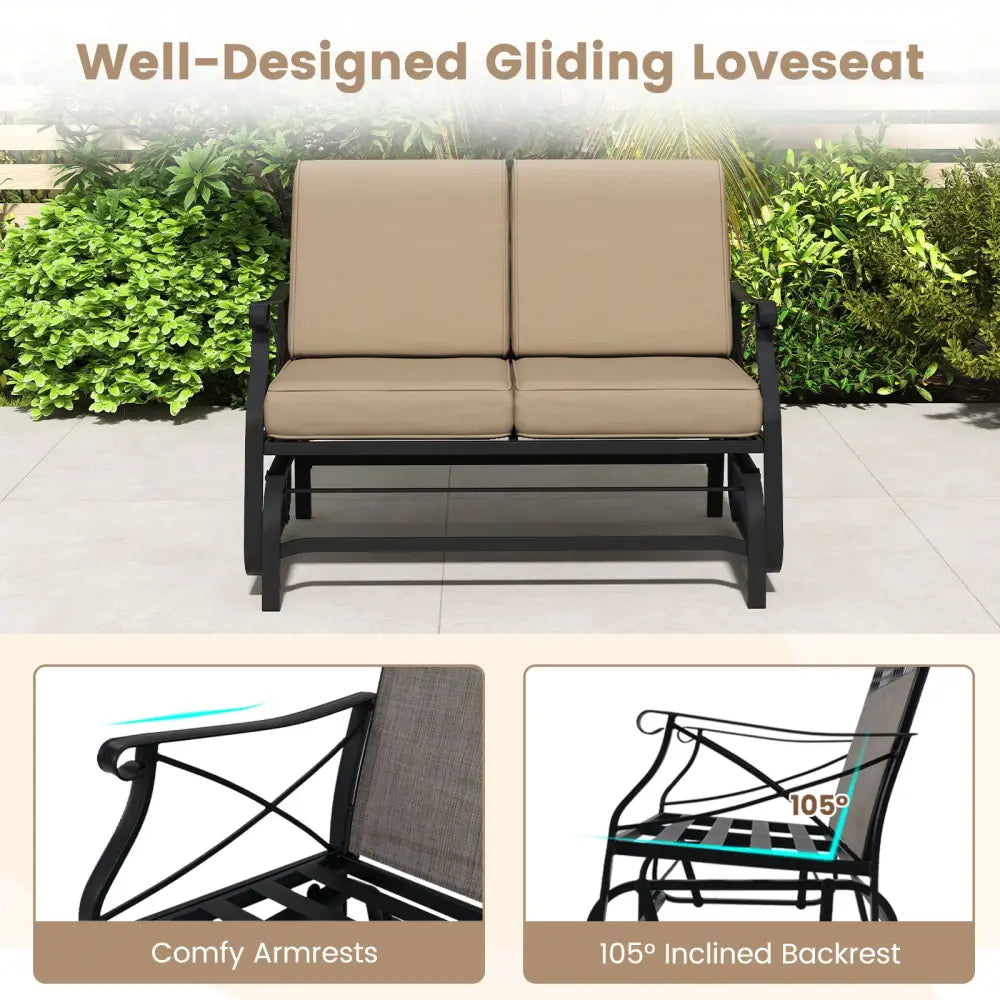 Outdoor 2-Person Glider Rocking Chair Loveseat with Thick Cushions and Metal Frame-Brown - Brown - Patio Rocking Chairs