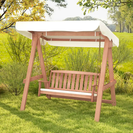 Outdoor 2-Seat Swing Bench w/ith A Frame and Sturdy Metal Hanging Chainsx - Natural - Porch Swings