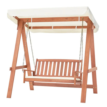 Outdoor 2-Seat Swing Bench w/ith A Frame and Sturdy Metal Hanging Chainsx - Natural - Porch Swings