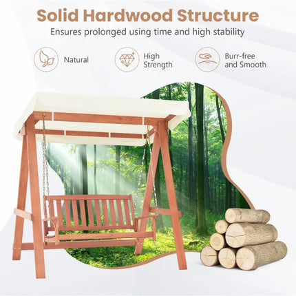 Outdoor 2-Seat Swing Bench w/ith A Frame and Sturdy Metal Hanging Chainsx - Natural - Porch Swings
