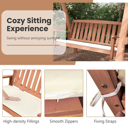 Outdoor 2-Seat Swing Bench w/ith A Frame and Sturdy Metal Hanging Chainsx - Natural - Porch Swings