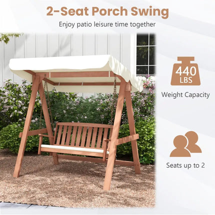 Outdoor 2-Seat Swing Bench w/ith A Frame and Sturdy Metal Hanging Chainsx - Natural - Porch Swings