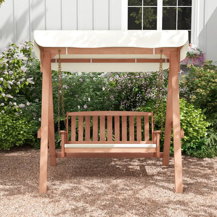 Outdoor 2-Seat Swing Bench w/ith A Frame and Sturdy Metal Hanging Chainsx - Natural - Porch Swings