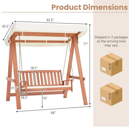 Outdoor 2-Seat Swing Bench w/ith A Frame and Sturdy Metal Hanging Chainsx - Natural - Porch Swings