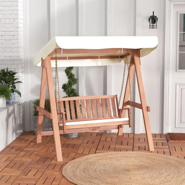 Outdoor 2-Seat Swing Bench w/ith A Frame and Sturdy Metal Hanging Chainsx - Natural - Porch Swings