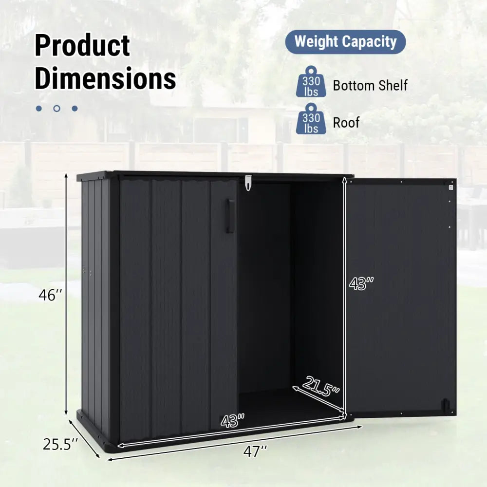 Outdoor 23.5 Cu.ft All-Weather Storage Box with Floor Lockable Door-Black - Black - Sheds & Outdoor Storage