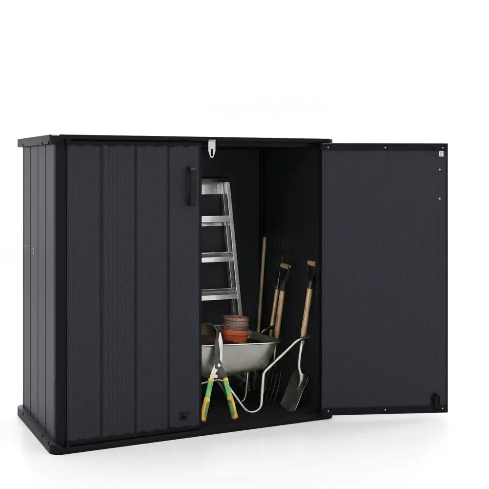 Outdoor 23.5 Cu.ft All-Weather Storage Box with Floor Lockable Door-Black - Black - Sheds & Outdoor Storage