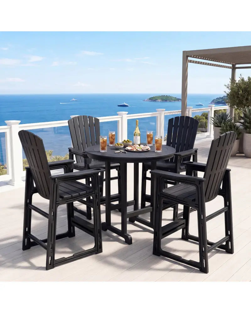 Outdoor 29 Inch Height Bar Stool with Backrest and Armrests-Black - Black - Patio Bar Furniture