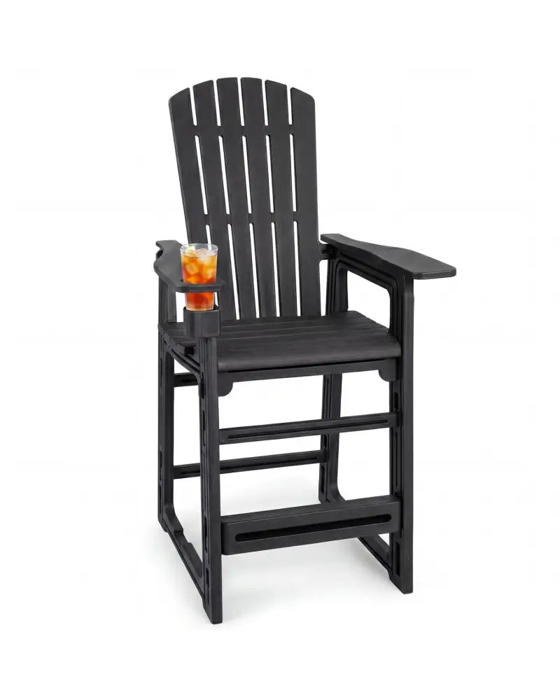 Outdoor 29 Inch Height Bar Stool with Backrest and Armrests-Black - Black - Patio Bar Furniture