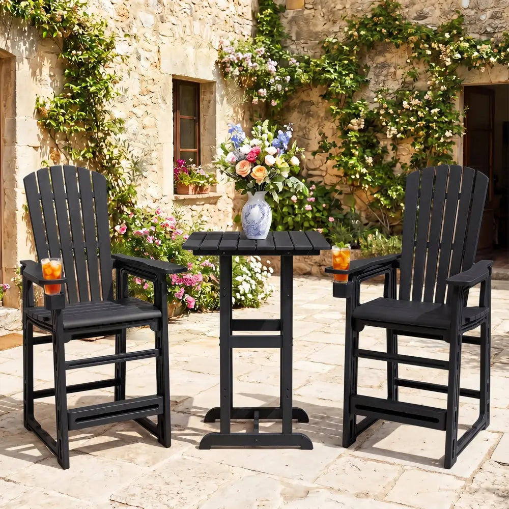 Outdoor 29 Inch Height Bar Stool with Backrest and Armrests-Black - Black - Patio Bar Furniture