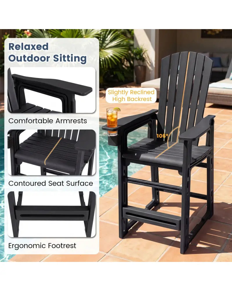 Outdoor 29 Inch Height Bar Stool with Backrest and Armrests-Black - Black - Patio Bar Furniture