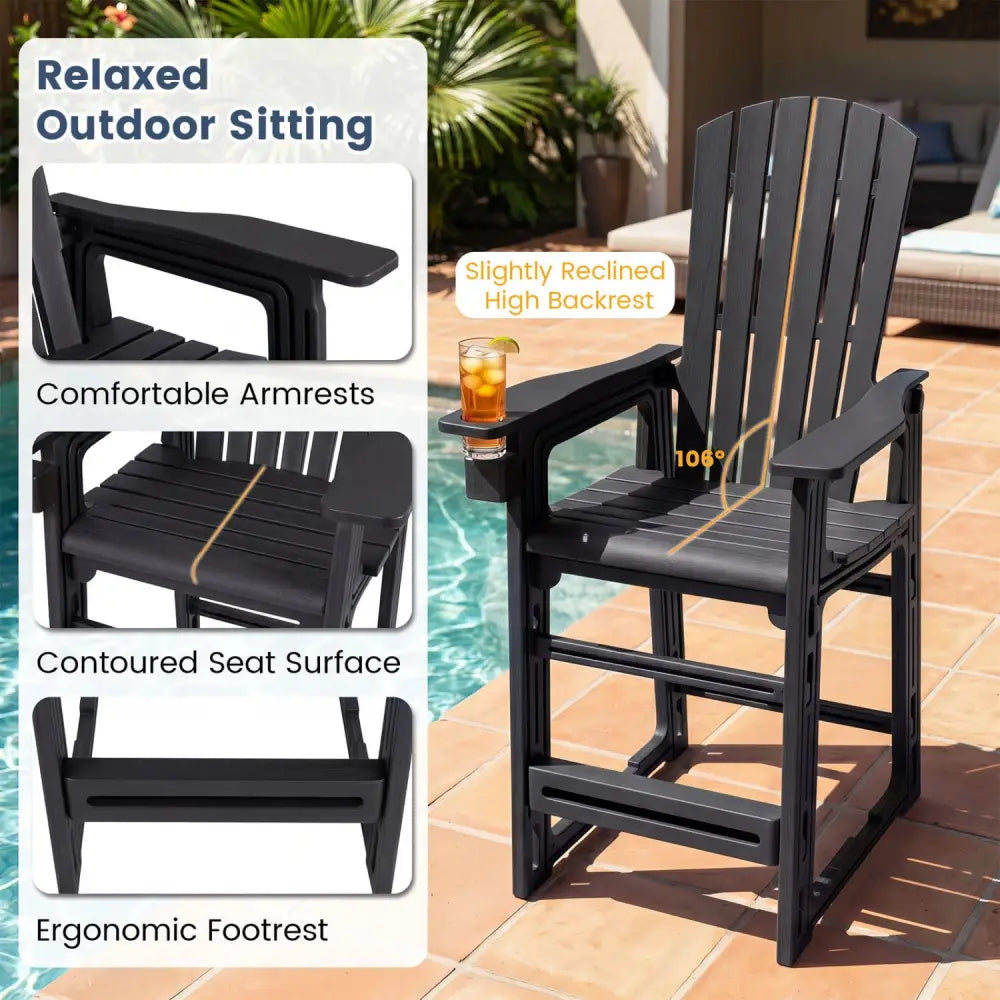 Outdoor 29 Inch Height Bar Stool with Backrest and Armrests-Black - Black - Patio Bar Furniture