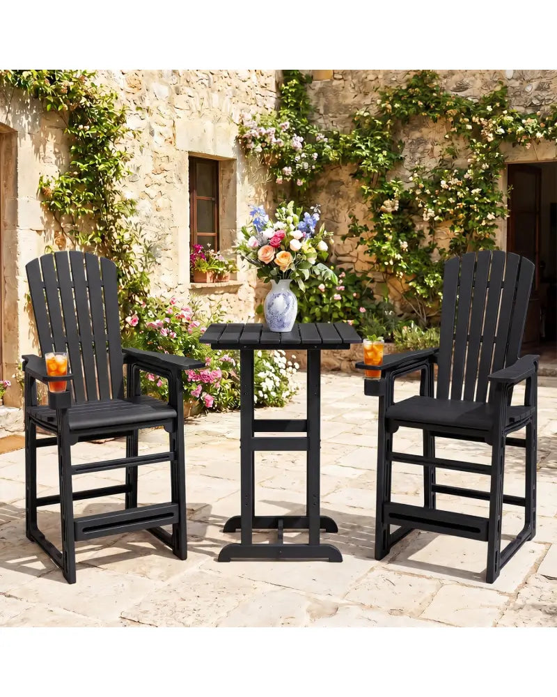 Outdoor 29 Inch Height Bar Stool with Backrest and Armrests-Black - Black - Patio Bar Furniture