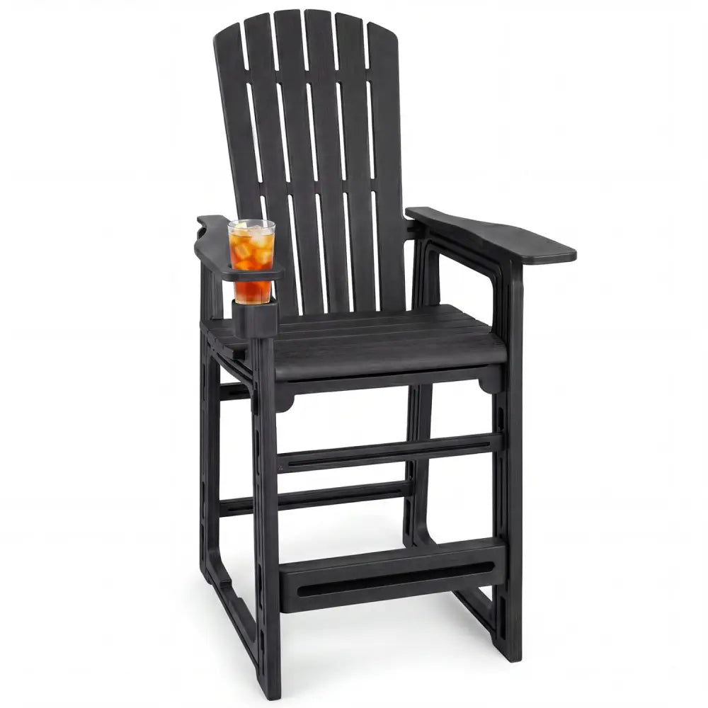 Outdoor 29 Inch Height Bar Stool with Backrest and Armrests-Black - Black - Patio Bar Furniture