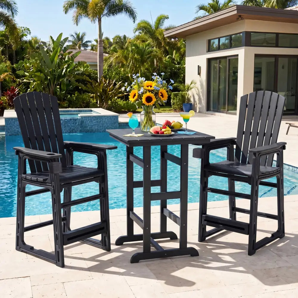 Outdoor 29 Inch Height Bar Stool with Backrest and Armrests-Black - Black - Patio Bar Furniture
