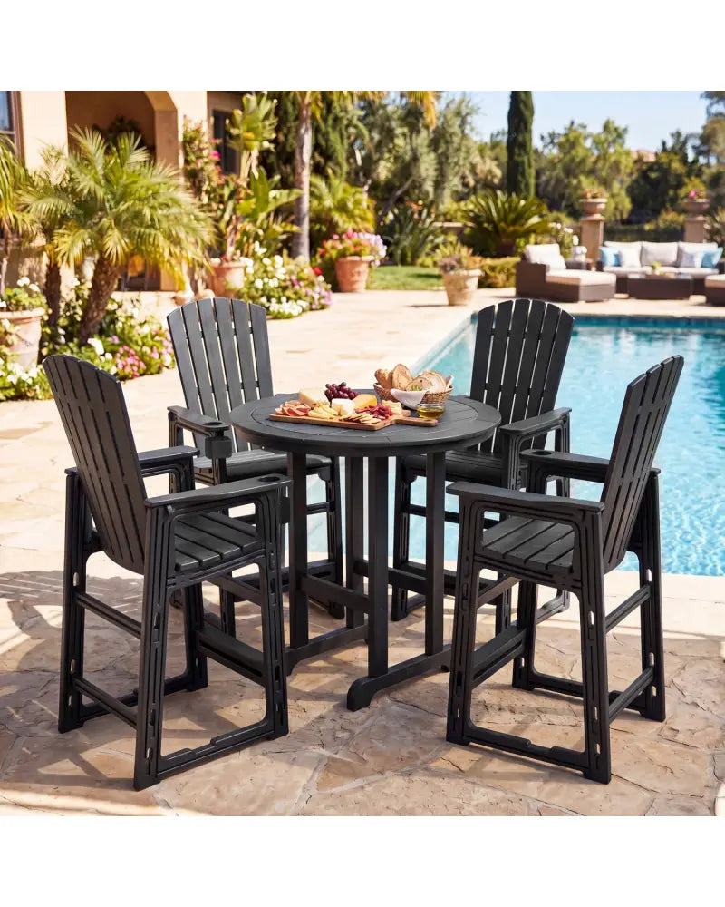 Outdoor 29 Inch Height Bar Stool with Backrest and Armrests-Black - Black - Patio Bar Furniture