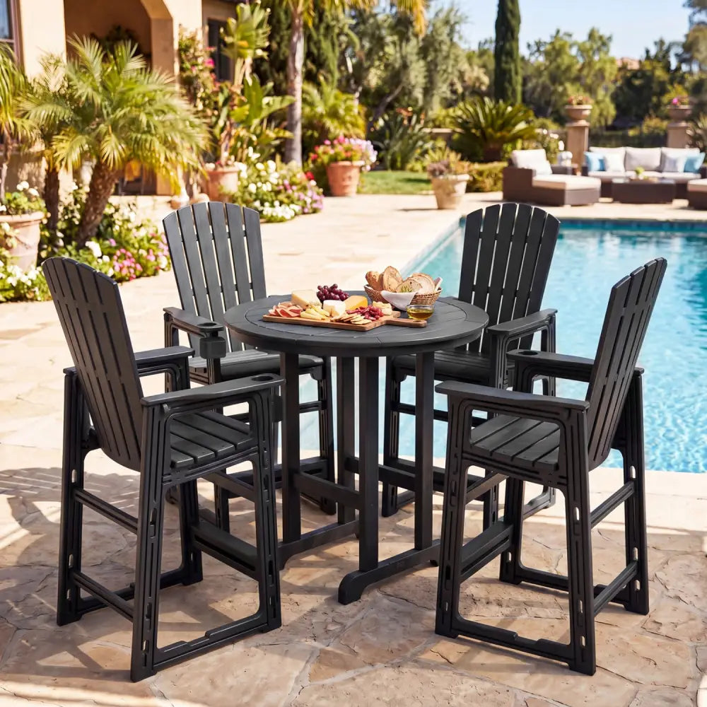 Outdoor 29 Inch Height Bar Stool with Backrest and Armrests-Black - Black - Patio Bar Furniture