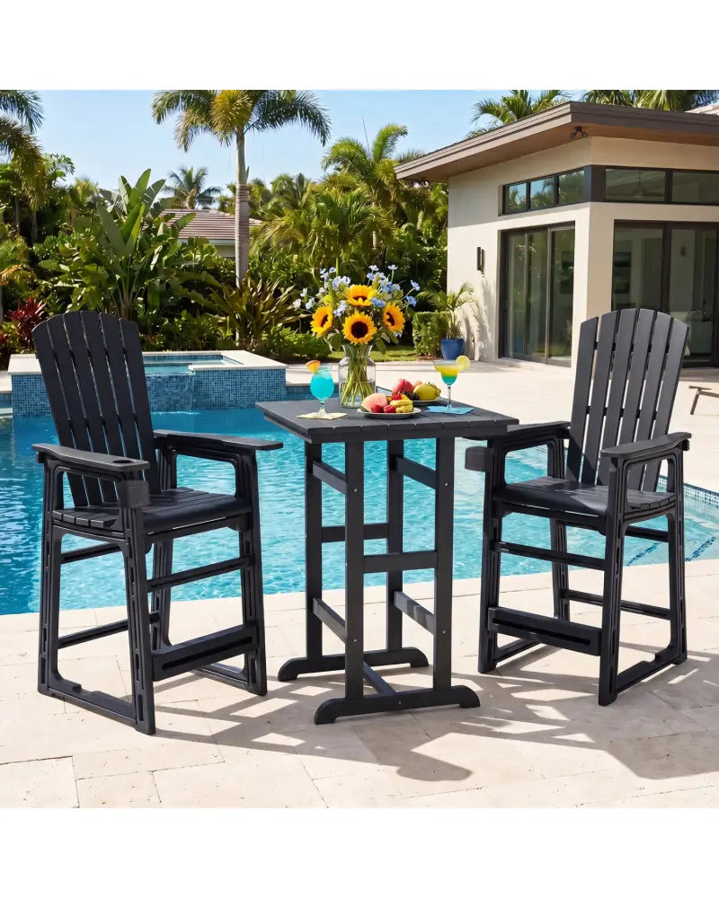 Outdoor 29 Inch Height Bar Stool with Backrest and Armrests-Black - Black - Patio Bar Furniture