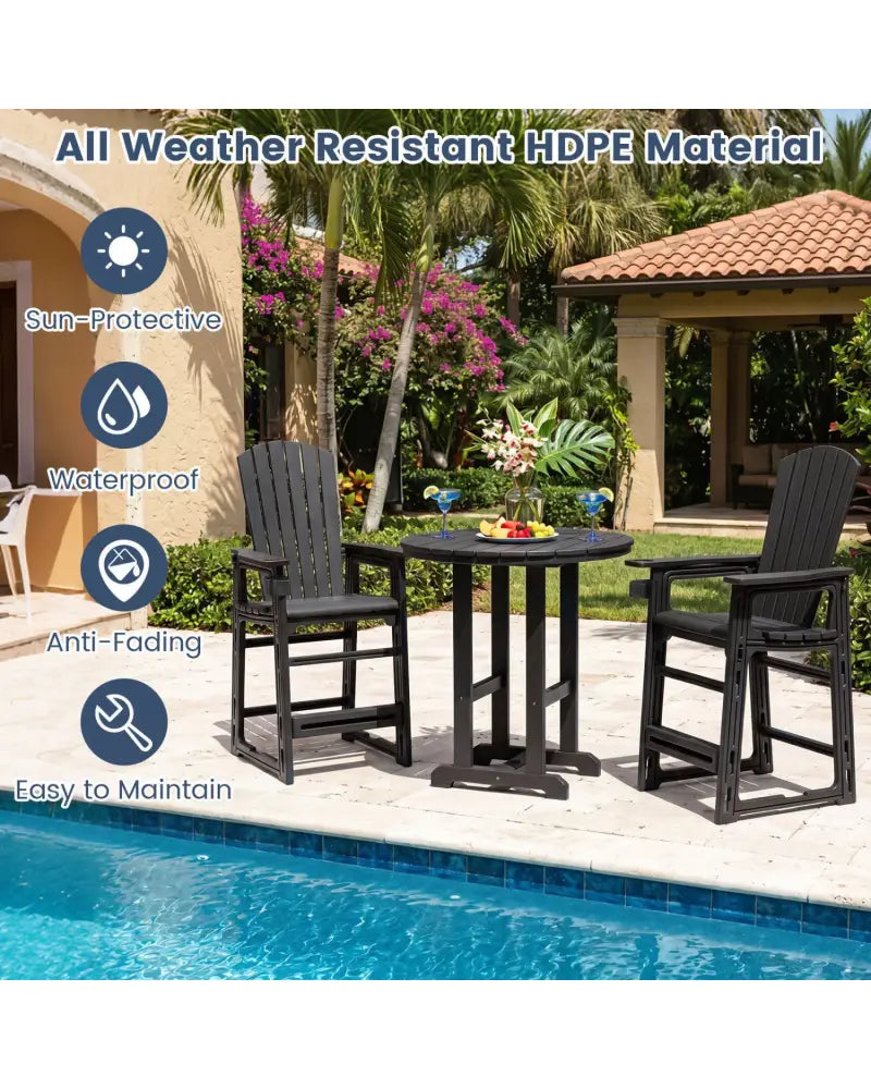Outdoor 29 Inch Height Bar Stool with Backrest and Armrests-Black - Black - Patio Bar Furniture