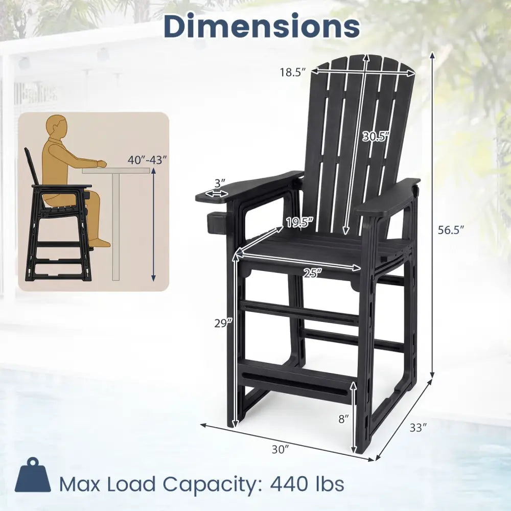 Outdoor 29 Inch Height Bar Stool with Backrest and Armrests-Black - Black - Patio Bar Furniture