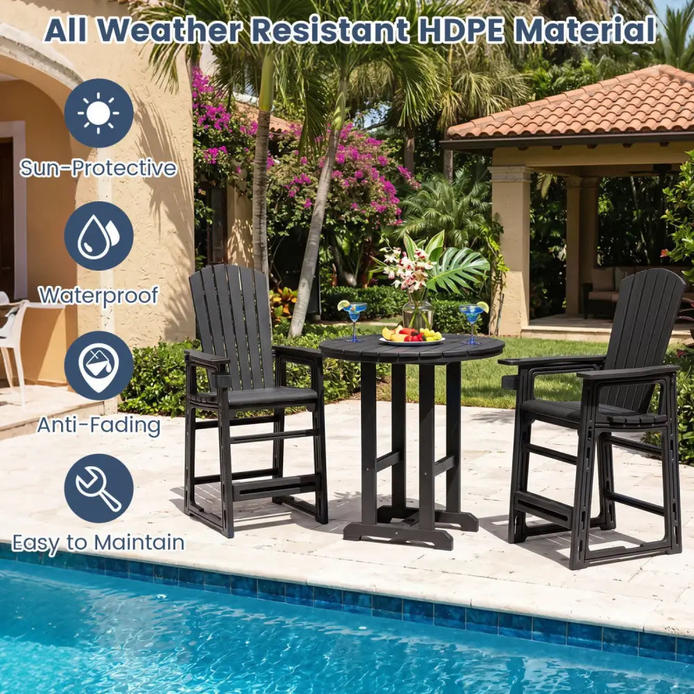 Outdoor 29 Inch Height Bar Stool with Backrest and Armrests-Black - Black - Patio Bar Furniture
